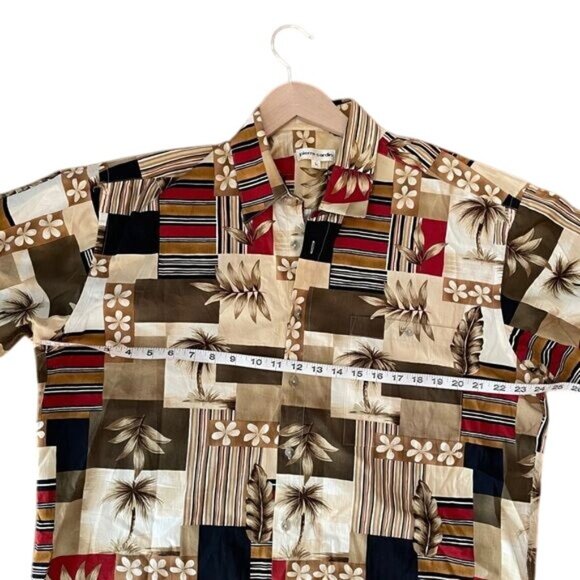Pierre Cardin Mens Hawaiian Shirt L Short Sleeve Tropical Print 100% Cotton Beig - Picture 6 of 6